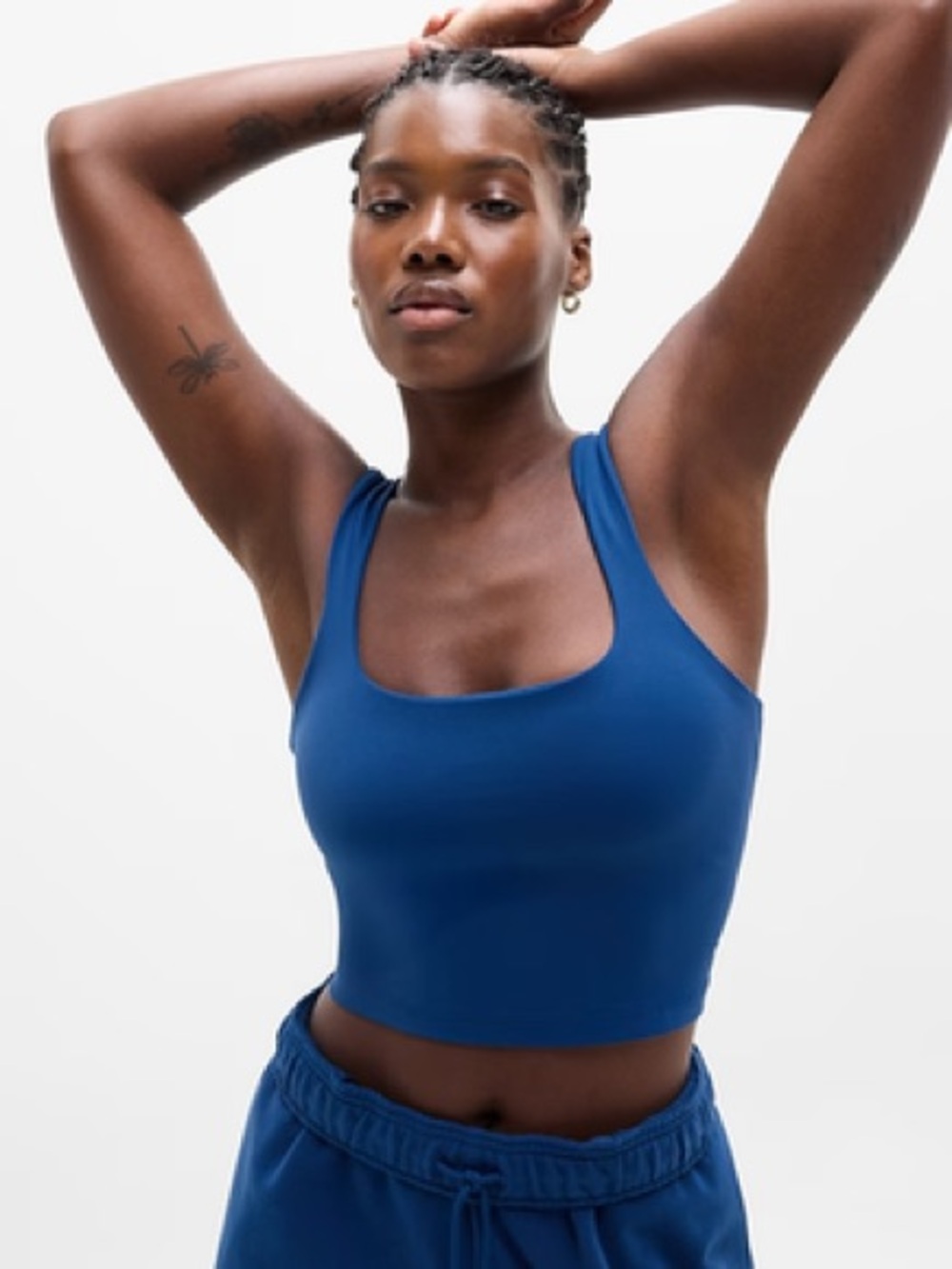 Athleta Transcend Square Neck Crop Sports Bra A-C in Maritime